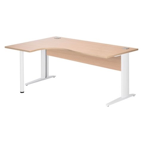 Mesa compacta patas metal "L" Excellens roble claro An 180 cm ala izquierda con panel de fondo recto patas blancas