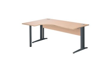 Kompakter Schreibtisch Excellens Metall L 180 cm Rückkehr links Platte + Sichtschutz Holz gerade hell Eiche - Metallfuß L