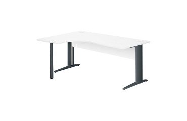 Kompakter Schreibtisch Excellens Metall L 180 cm Rückkehr nach links Platte + Sichtschutz aus Holz gerade weiß - Metallfuß L