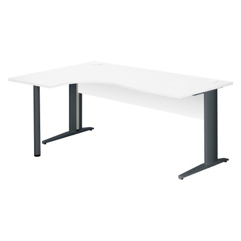 Mesa compacta patas metal "L" Excellens Blanca An 180 cm ala izquierda con panel de fondo recto patas antracitas