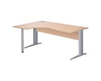 Compacte werkpost Excellens Metaal L 180 cm bijzet links blad + rechte houten beenafscherming in lichte eik - metalen L-vormige poot