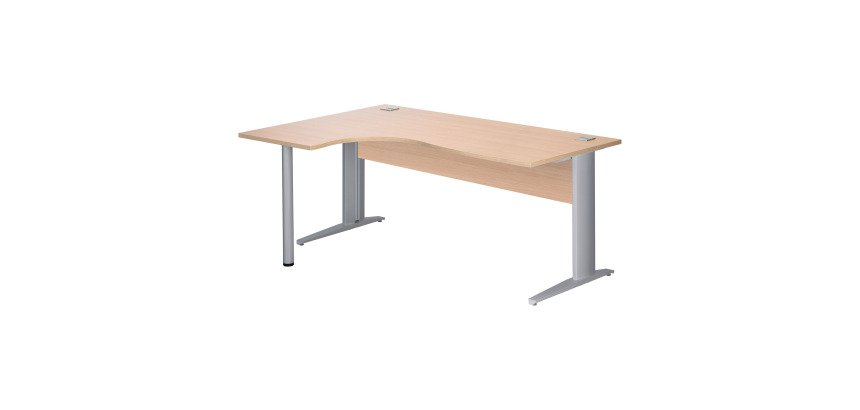 Bureau compact Essens Métal L 180 cm retour à gauche plateau + voile de fond bois droit chêne clair - pied métal L