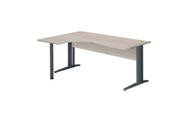 Kompaktschreibtisch Excellens Metall L 180 cm Rückkehr links Platte + Holzverblendung gerader Schürze graue Eiche - Metallfuß L