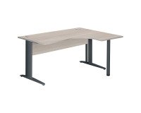 Compacte werkpost Excellens Metaal L 160 cm bijzet rechts bovenblad + rechte houten beenafscherming grijze eik - metalen L-vormige poot