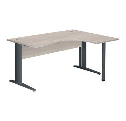 Bureau compact Essens Métal L 160 cm retour à droite plateau + voile de fond bois droit chêne gris - pied métal L