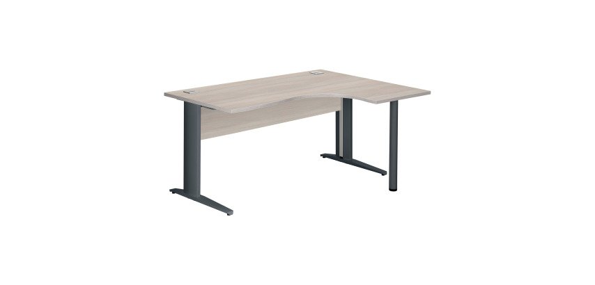 Bureau compact Essens Métal L 160 cm retour à droite plateau + voile de fond bois droit chêne gris - pied métal L
