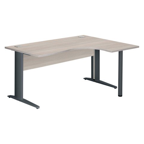 Mesa compacta patas metal "L" Excellens Roble gris An 160 cm ala derecha con panel de fondo recto patas antracitas