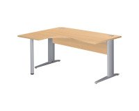 Bureau compact Excellens Métal L 160 cm retour à gauche plateau + voile de fond bois droit hêtre - pied métal L