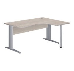 Bureau compact Essens Métal L 160 cm retour à droite plateau + voile de fond bois droit chêne gris - pied métal L