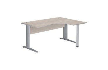 Kompakter Schreibtisch Excellens Metall L 160 cm Rückkehr rechts Platte + Sichtblende Holz gerade graue Eiche - Metallfuß L