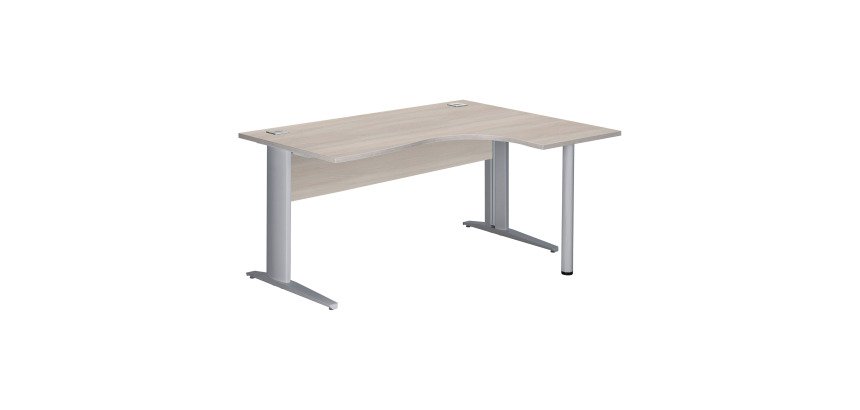 Bureau compact Essens Métal L 160 cm retour à droite plateau + voile de fond bois droit chêne gris - pied métal L