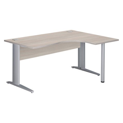 Mesa compacta patas metal "L" Excellens Roble gris An 160 cm ala derecha con panel de fondo recto patas aluminio