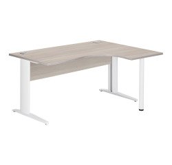 Bureau compact Essens Métal L 160 cm retour à droite plateau + voile de fond bois droit chêne gris - pied métal L
