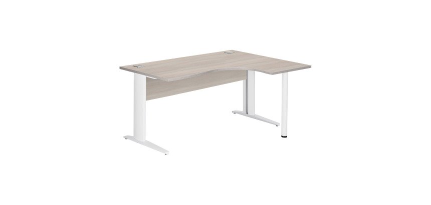 Bureau compact Essens Métal L 160 cm retour à droite plateau + voile de fond bois droit chêne gris - pied métal L