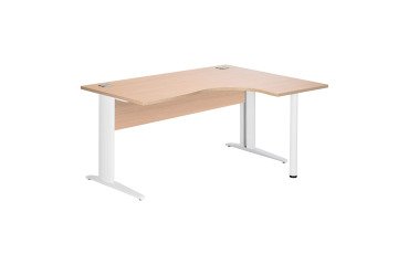 Bureau compact Excellens Métal L 160 cm retour à droite plateau + voile de fond bois droit chêne clair - pied métal L