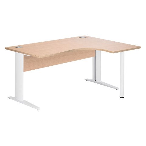 Mesa compacta patas metal "L" Excellens Roble claro An 160 cm ala derecha con panel de fondo recto patas blancas