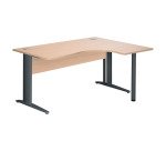 Bureau compact Excellens Métal L 160 cm retour à droite plateau + voile de fond bois droit chêne clair - pied métal L