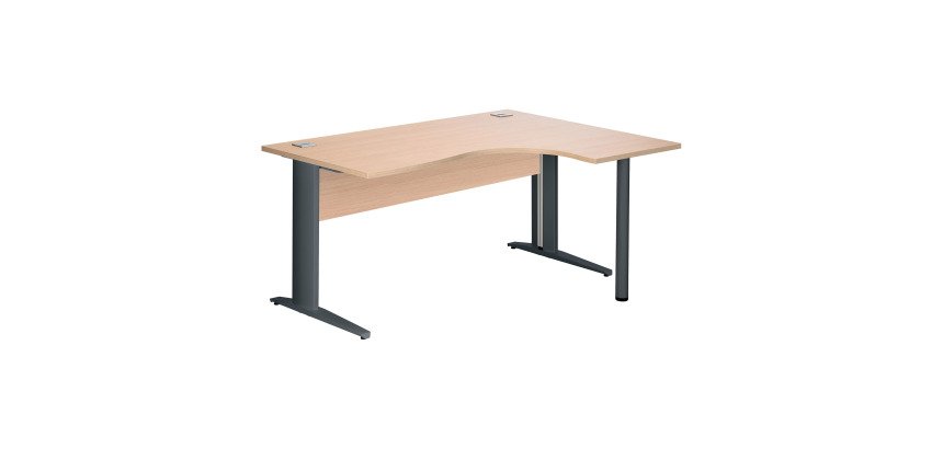 Compacte werkpost Excellens Metaal L 160 cm bijzet rechts bovenblad + rechte houten beenafscherming lichte eik - metalen L-vormige poot