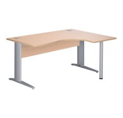 Bureau compact Excellens Métal L 160 cm retour à droite plateau + voile de fond bois droit chêne clair - pied métal L