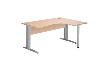 Bureau compact Excellens Métal L 160 cm retour à droite plateau + voile de fond bois droit chêne clair - pied métal L