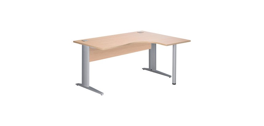 Bureau compact Excellens Métal L 160 cm retour à droite plateau + voile de fond bois droit chêne clair - pied métal L
