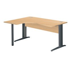 Compacte werkpost Excellens Metaal L 160 cm bijzet links bovenblad + rechte houten beenafscherming beuk - metalen L-vormige poot