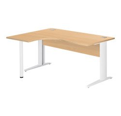 Compacte werkpost Excellens Metaal L 160 cm bijzet links bovenblad + rechte houten beenafscherming beuk - metalen L-vormige poot