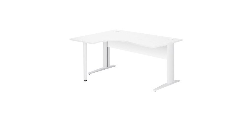 Bureau compact Essens Métal L 160 cm retour à gauche plateau + voile de fond bois droit blanc - pied métal L