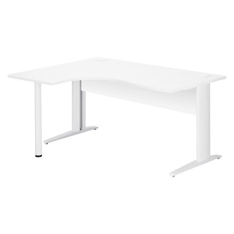 Mesa compacta patas metal "L" Excellens Blanca An 160 cm ala izquierda con panel de fondo recto patas blancas