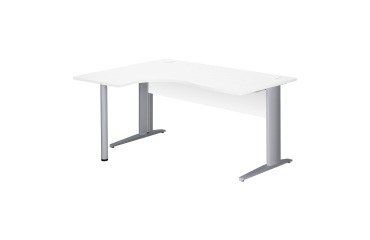 Kompakter Schreibtisch Excellens Metall L 160 cm Rückseite links Platte + Rückwand Holz gerade weiß - Metallfuß L