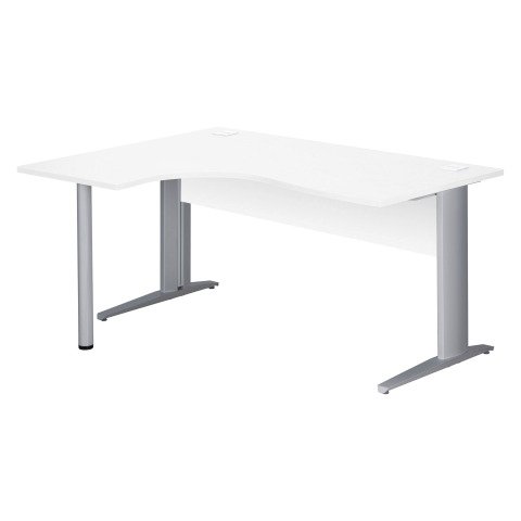 Mesa compacta patas metal "L" Excellens Blanca An 160 cm ala izquierda con panel de fondo recto patas aluminio