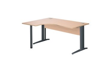 Bureau compact Excellens Métal L 160 cm retour à gauche plateau + voile de fond bois droit chêne clair - pied métal L