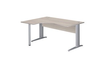 Excellens Kompaktecke Metallbüro L 160 cm Rückkehr links Platte + Holzwand gerade graue Eiche - Metallfuß L