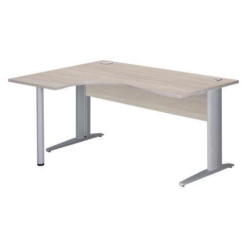 Mesa compacta patas metal "L" Excellens Roble gris An 160 cm ala izquierda con panel de fondo recto patas aluminio