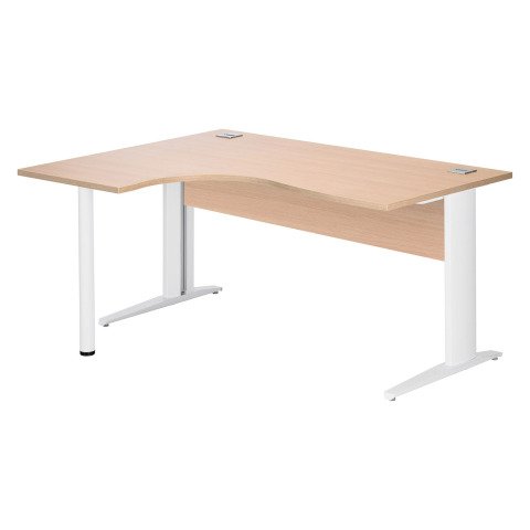 Mesa compacta patas metal "L" Excellens Roble claro An 160 cm ala izquierda con panel de fondo recto patas blancas