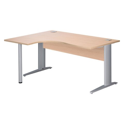 Mesa compacta patas metal "L" Excellens Roble claro An 160 cm ala izquierda con panel de fondo recto patas aluminio