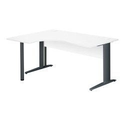 Bureau compact Essens Métal L 160 cm retour à gauche plateau + voile de fond bois droit blanc - pied métal L