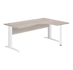 Bureau compact Essens Métal L 180 cm retour à droite plateau + voile de fond bois droit chêne gris - pied métal L