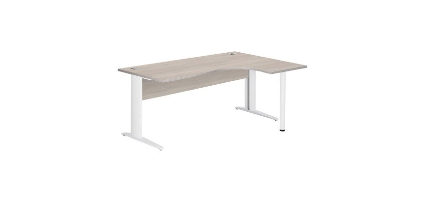 Bureau compact Essens Métal L 180 cm retour à droite plateau + voile de fond bois droit chêne gris - pied métal L