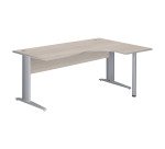 Bureau compact Essens Métal L 180 cm retour à droite plateau + voile de fond bois droit chêne gris - pied métal L