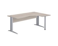 Compacte werkpost Excellens Metaal L 180 cm bijzet rechts blad + rechte houten beenafscherming in grijze eik - metalen L-vormige poot