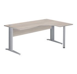 Bureau compact Essens Métal L 180 cm retour à droite plateau + voile de fond bois droit chêne gris - pied métal L