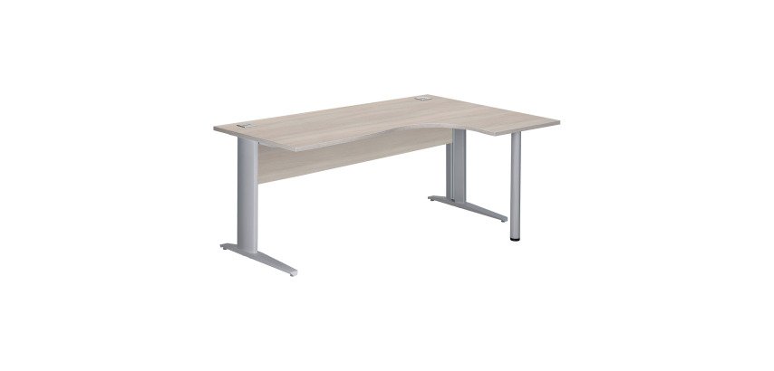 Bureau compact Essens Métal L 180 cm retour à droite plateau + voile de fond bois droit chêne gris - pied métal L