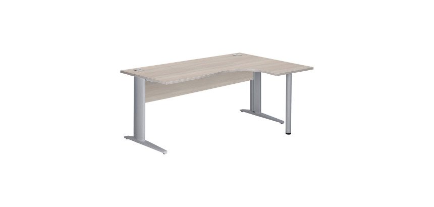 Bureau compact Essens Métal L 180 cm retour à droite plateau + voile de fond bois droit chêne gris - pied métal L