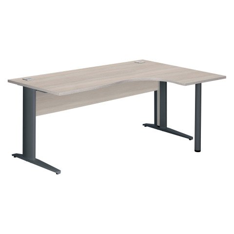 Mesa compacta patas metal "L" Excellens Roble gris An 180 cm ala derecha con panel de fondo recto patas antracita