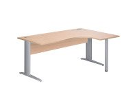 Compact workstation Excellens Metal L 180 cm right side table top + straight wooden leg shield light oak - metal L-shaped leg