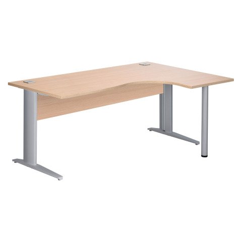 Mesa compacta patas metal "L" Excellens Roble claro An 180 cm ala derecha con panel de fondo recto patas aluminio