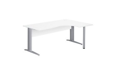 Kompaktes Büro Excellens Metall L 180 cm Rückkehr rechts Platte + Vollholzverkleidung gerade weiß - Metallfuß L