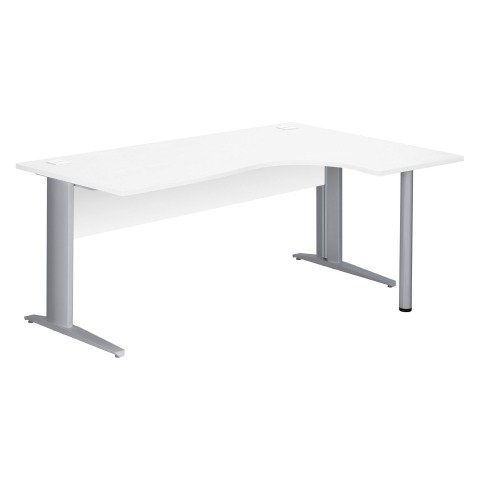 Mesa compacta patas metal "L" Excellens Blanca An 180 cm ala derecha con panel de fondo recto patas aluminio