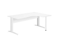 Compact Excellens Metal Desk L 180 cm right return top + white straight wooden modesty panel - metal leg L